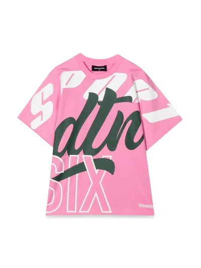 Dsquared2 Kids' T-shirt Allover Writing In Pink