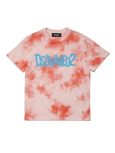 Dsquared2 Kids' T-shirt Con Fantasia Tie-dye In Orange