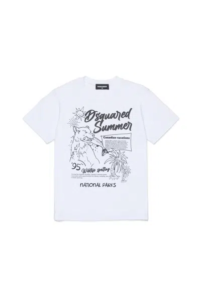 DSQUARED2 T-SHIRT WITH LOGO AND FRONTAL PRINT