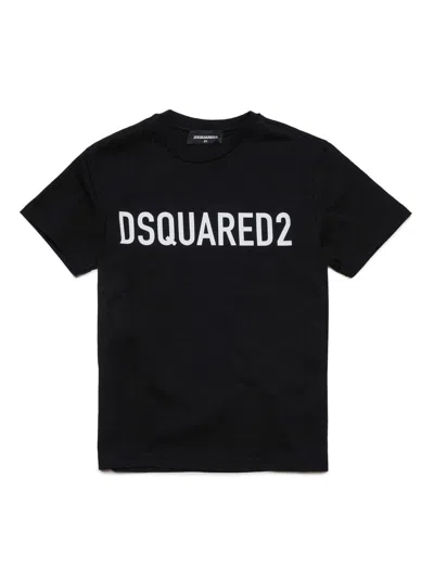 Dsquared2 Kids' T-shirt Con Stampa In Black
