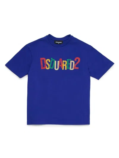 Dsquared2 Kids' T-shirt Con Stampa In Blue