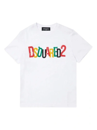 Dsquared2 Kids' T-shirt Con Stampa In White