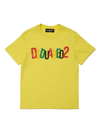 Dsquared2 Kids' T-shirt Con Stampa In Yellow