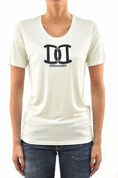 Pre-owned Dsquared2 T-shirt Cream Woman Silk Print Rubber Mod.s72gc0754s21498012 In White