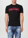 Dsquared2 Black Crewneck T-shirt With Contrasting Print At The Front In 黑色