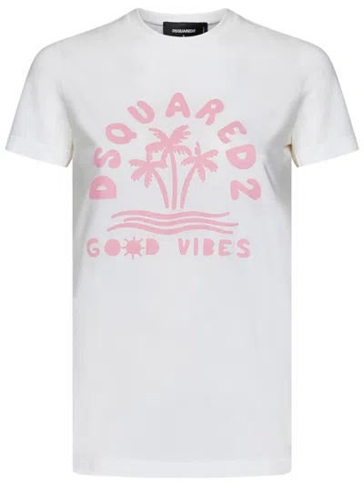 Dsquared2 Mini Fit White Pink T-shirt In Bianco