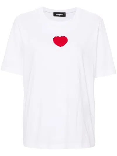Dsquared2 Velvet Heart Easy Fit T-shirt In White
