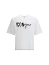 Dsquared2 Men White Crew Neck T-shirt With Raised Collar And Maxi Logo On The Front In Cotton Man In White