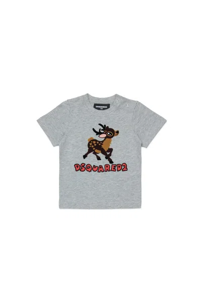 Dsquared2 Kids' T-shirt In Jersey Mélange Con Stampa Fawn In Gray