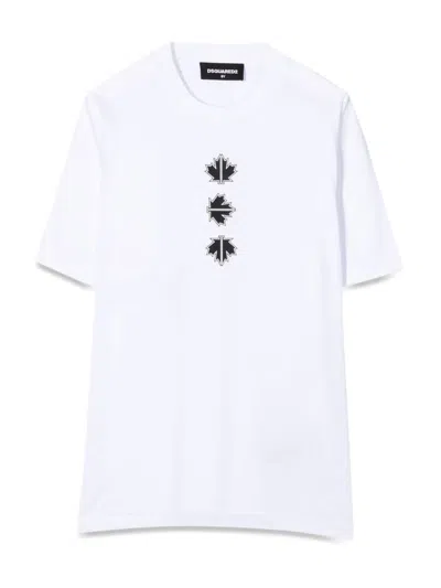 Dsquared2 Kids' T-shirt Logo On The Back And Front Leaves In White