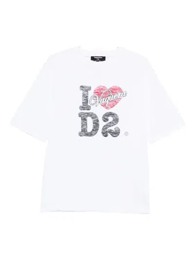 Dsquared2 Graphic Print Crew Neck Short Sleeve T-shirt In White