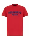 Dsquared2 Red Crewneck T-shirt With Logo Lettering On The Front In Cotton Man