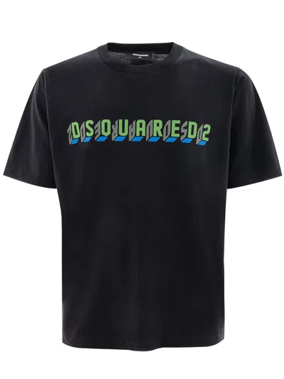 Dsquared2 T-shirt Over With Logo  In Nero