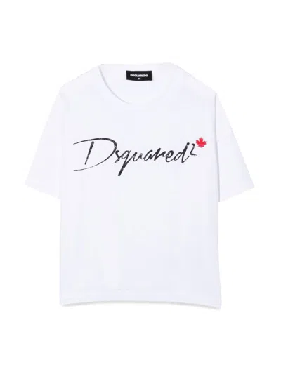 Dsquared2 Kids' T-shirt Ss Cursive Logo In White