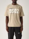 Dsquared2 Beige Crewneck T-shirt With Maxi Logo Print On The Front In Beige