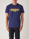 Dsquared2 Men Blue Crewneck T-shirt With Logo Print On The Front In Cotton Man In Blue