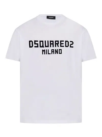 Dsquared2 White Crewneck T-shirt With Logo Lettering On The Front