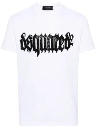 Dsquared2 Cotton D2 Gothic Loose Fit T-shirt With Rhinestones In White