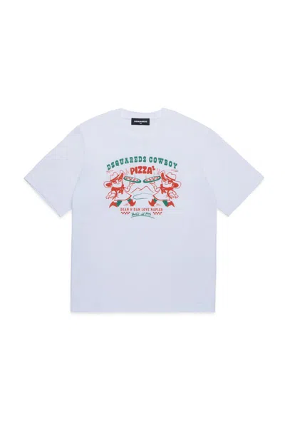 Dsquared2 T-shirt With Cowboy Pizza Graphics In White