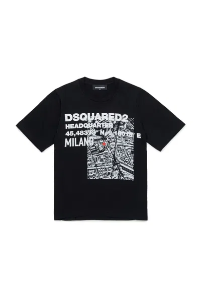 Dsquared2 T-shirt With D2 Headquarters Print In Black