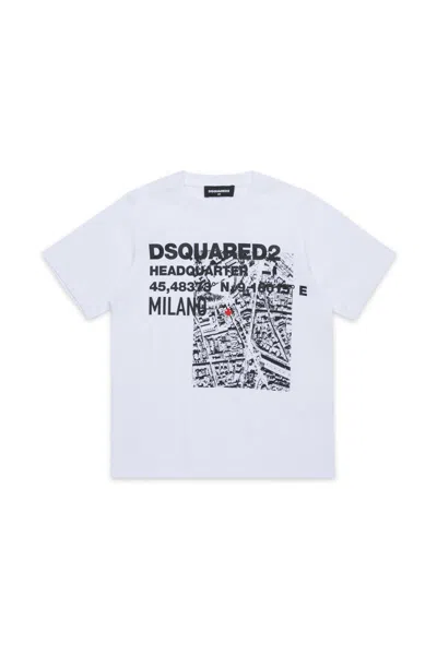 Dsquared2 Kids' T-shirt With D2 Headquarters Print In White
