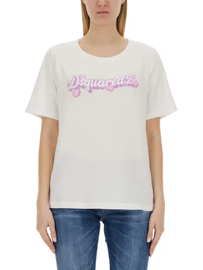 Dsquared2 T-shirt With Logo In Bianco