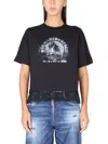 Dsquared2 Printed Cotton T-shirt With Lace In Black