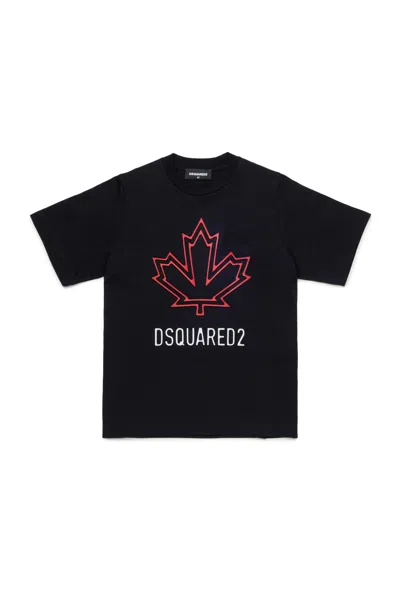 Dsquared2 T-shirt With Maple Leaf Outline In Black