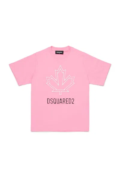 Dsquared2 T-shirt With Maple Leaf Outline In Pink