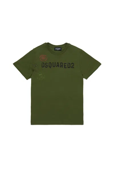 Dsquared2 T-shirt With Passport Graphics In Green