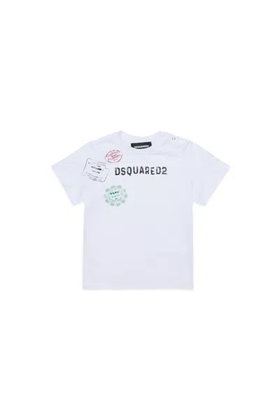 Dsquared2 Babies' T-shirt With Passport Graphics In White