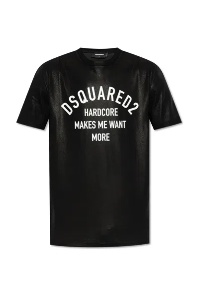DSQUARED2 BLACK CREWNECK T-SHIRT WITH LOGO PRINTED ON THE FRONT IN COTTON MAN
