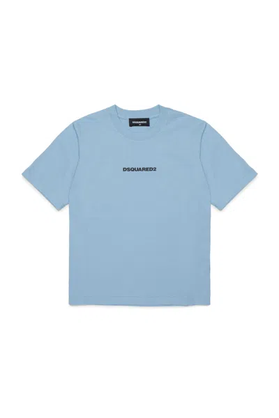 Dsquared2 Kids' T-shirt With Rubber Effect Logo In Blue