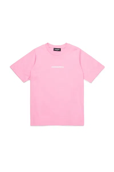 Dsquared2 T-shirt With Rubber Effect Logo In Pink