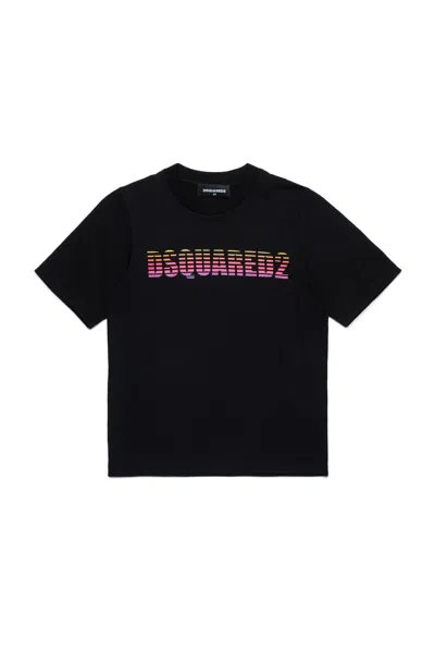 Dsquared2 T-shirt With Striped And Shaded Logo In Black
