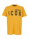Dsquared2 Yellow Crewneck T-shirt With Maxi Logo Print On The Front In Cotton Man In Yellow