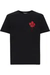 Dsquared2 Black T-shirt Featuring Striking Red Maple Leaf In Black