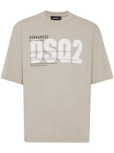DSQUARED2 BEIGE CREWNECK T-SHIRT WITH MAXI LOGO PRINT ON THE FRONT IN COTTON MAN