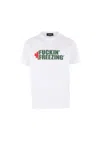 Dsquared2 White Crewneck T-shirt With Print On The Front And Logo Lettering On The Rear In Cotton Man In White