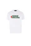 Dsquared2 White Crewneck T-shirt With Print On The Front And Logo Lettering On The Rear In Cotton Man In White