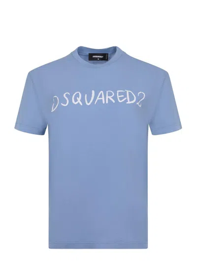 Dsquared2 Logo Print Cotton Jersey T-shirt In Blue