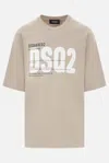 Dsquared2 Beige Crewneck T-shirt With Maxi Logo Print On The Front In Cotton Man In Neutral