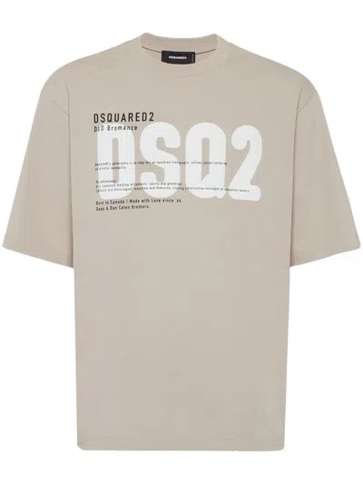 DSQUARED2 BEIGE CREWNECK T-SHIRT WITH MAXI LOGO PRINT ON THE FRONT IN COTTON MAN