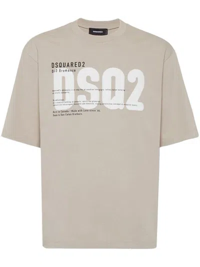 DSQUARED2 BEIGE CREWNECK T-SHIRT WITH MAXI LOGO PRINT ON THE FRONT