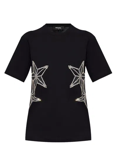 Dsquared2 Crystal-embellished Cotton T-shirt In Nero