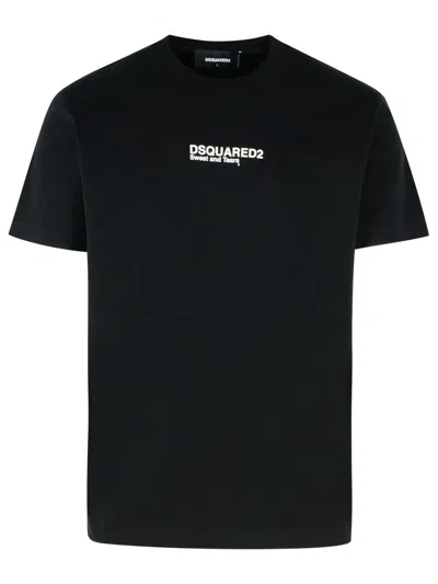 DSQUARED2 'COOL FIT TEE' BLACK T-SHIRT WITH LOGO PRINT ON THE FRONT IN COTTON MAN