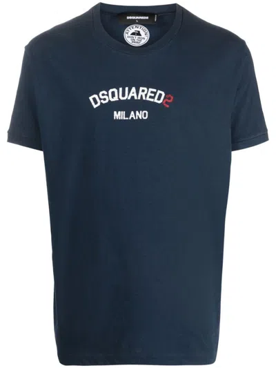 Dsquared2 Logo-print Cotton T-shirt In Navy Blue