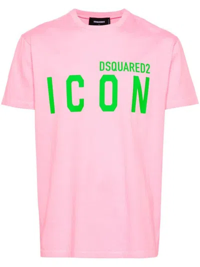 Dsquared2 Be Icon Cool Cotton T-shirt In Pink Fluo