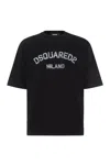 Dsquared2 Loose Fit Tee Logo Dsq2 Milano Sbiadito Effetto Texture Jersey Di Cotone T-shirt In Black