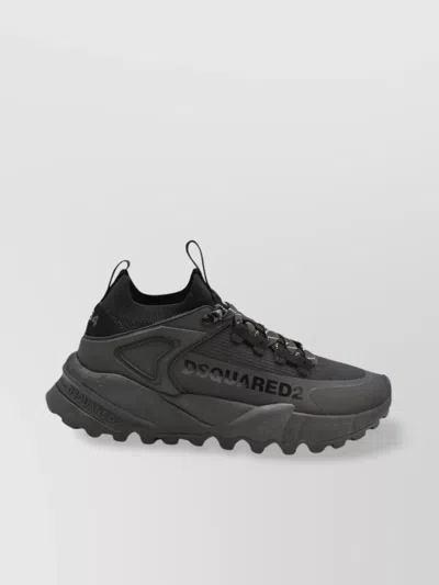 Dsquared2 Tab Pull Round Toe Textured Sole Sneakers In Black